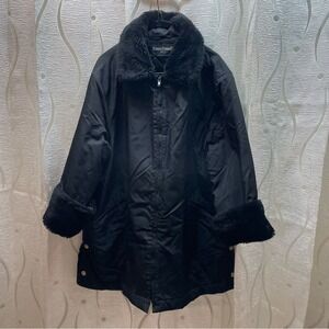 Louis Ferraud‎ Black Fur Collar Quilted Lined Winter Coat Women